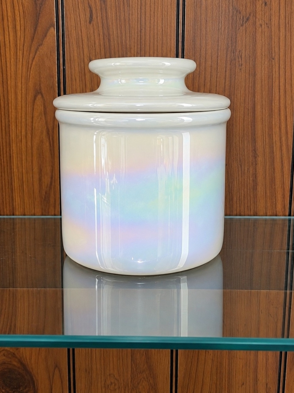 Butter Bell Crock Iridescent Pearl White Ceramic L Tremain Original Butter Keep